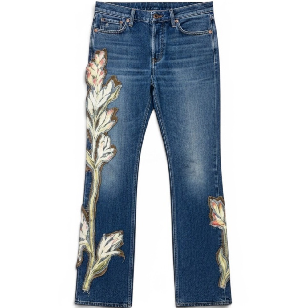 Vintage Levi's Custom Botanical Appliqué‎ Straight Leg Jeans 32x32 Wearable Art